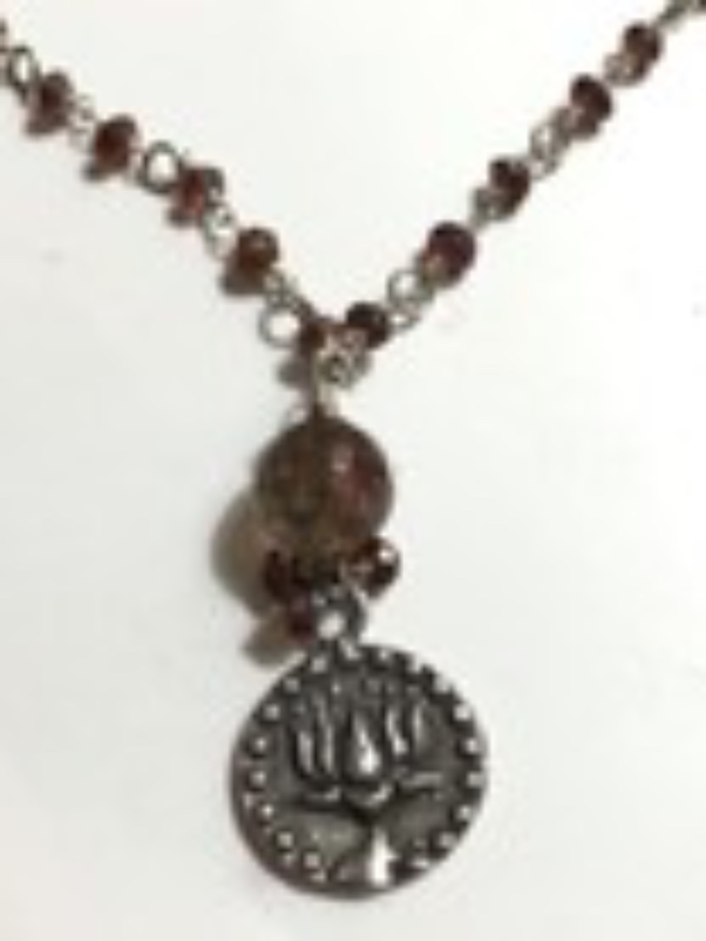 Two sided OM and  Lotus blossom watermelon tourmaline sterling silver necklace